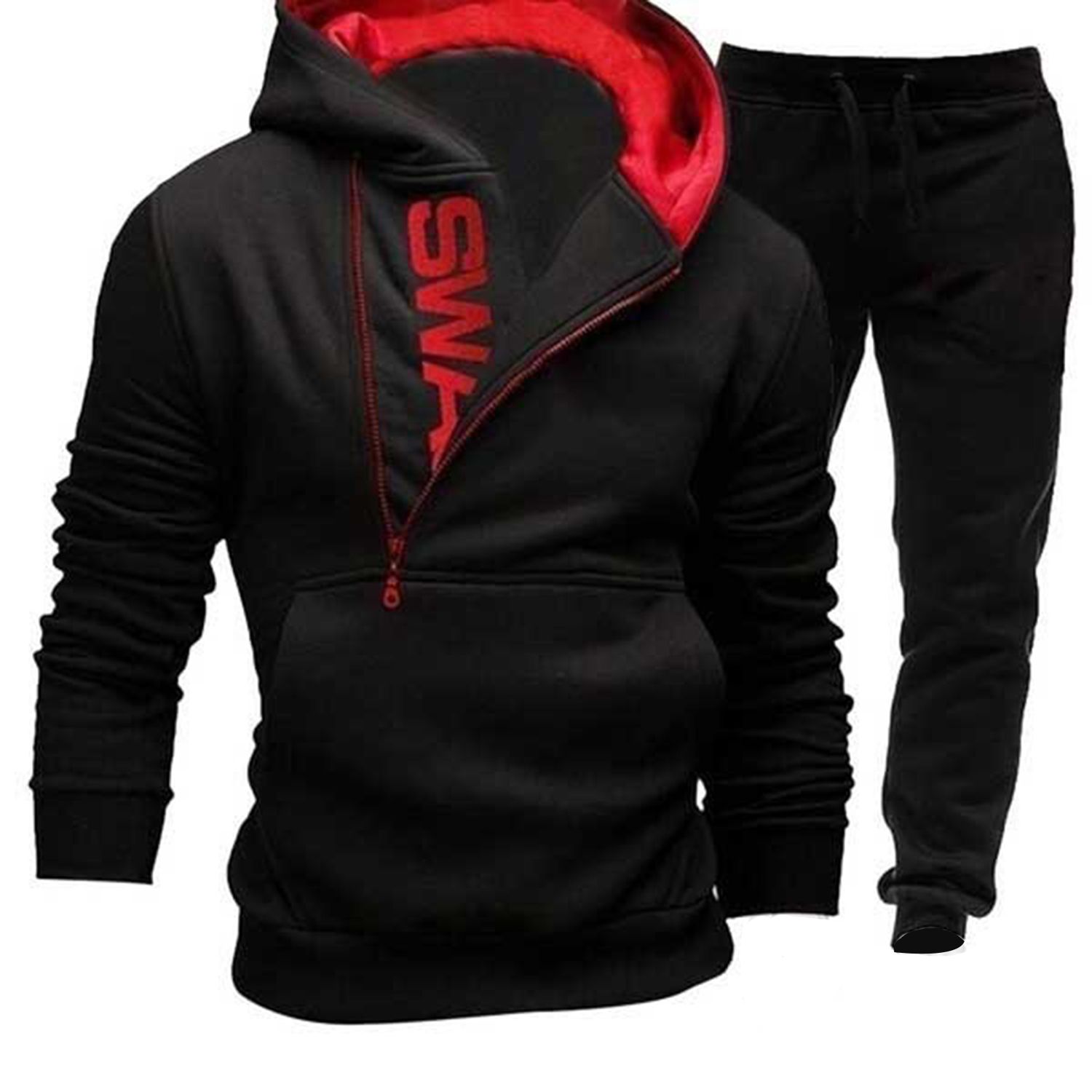 Men Sets Contrast Color Patchwork Sweatshirt Elastic Waist Sweatpants
