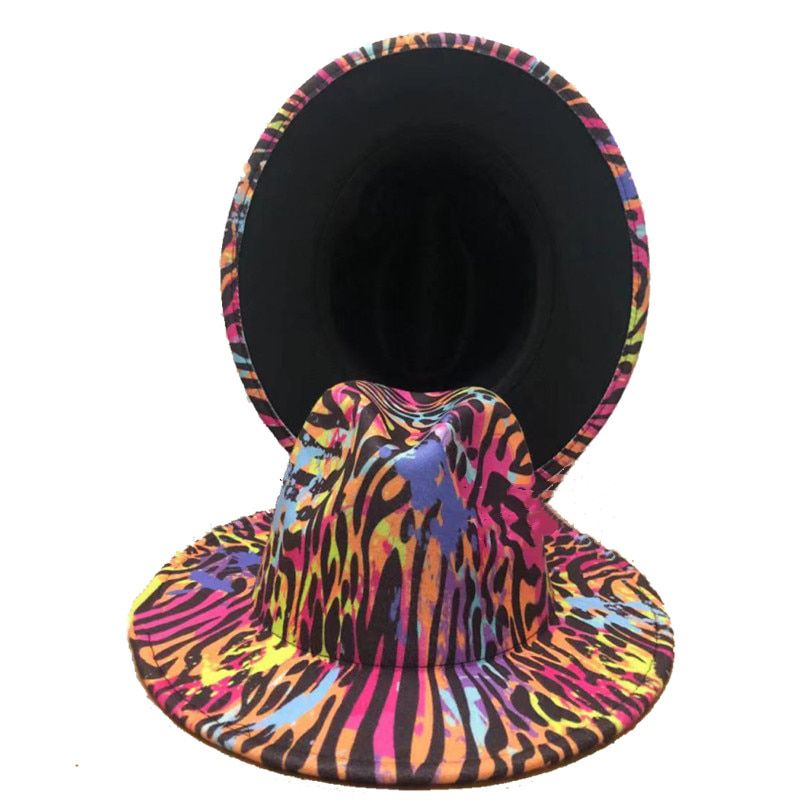 Tie-dye fedora hat 2021 new jazz winter hat new flat brim adjustable uni fedora two-color jazz hat winter hat кепка мужская