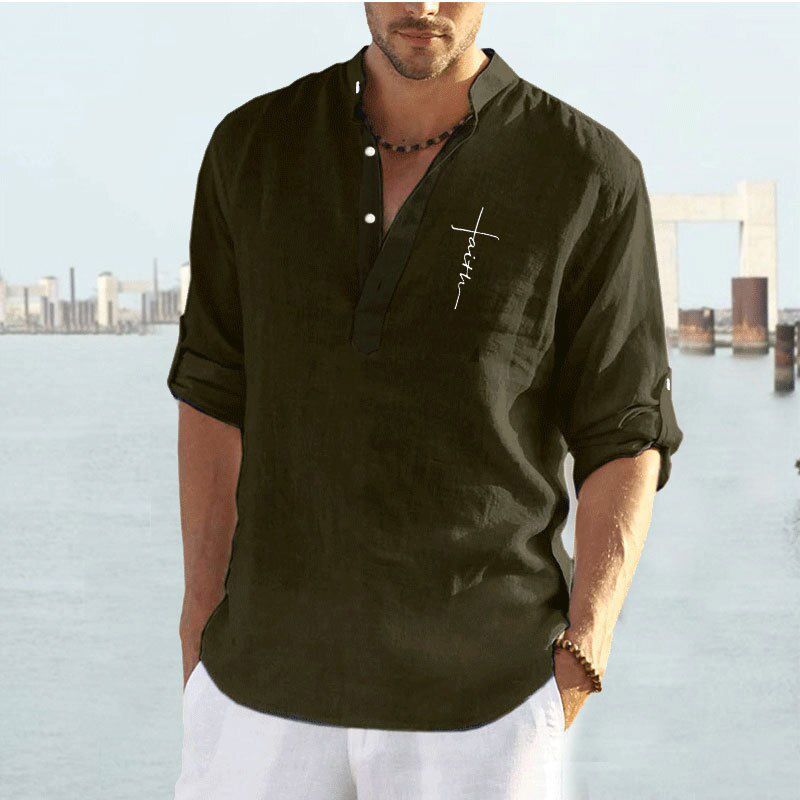 2021 New Men's Casual Cotton-linen Long-sleeved Shirt Cotton-linen Loose Collar Shirt Man S-2XL