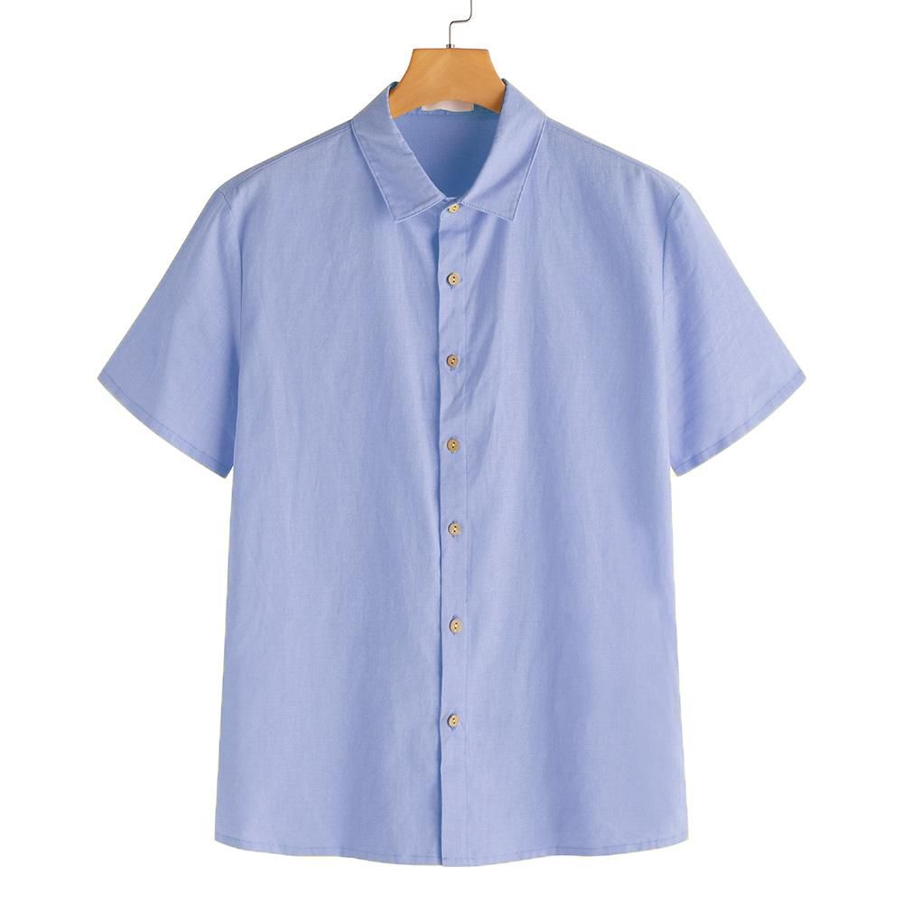 TWO-SIDED Plus Size Breathable Comfy Loose Solid Color Linen Cotton Shirts for Men - Sky blue 4XL