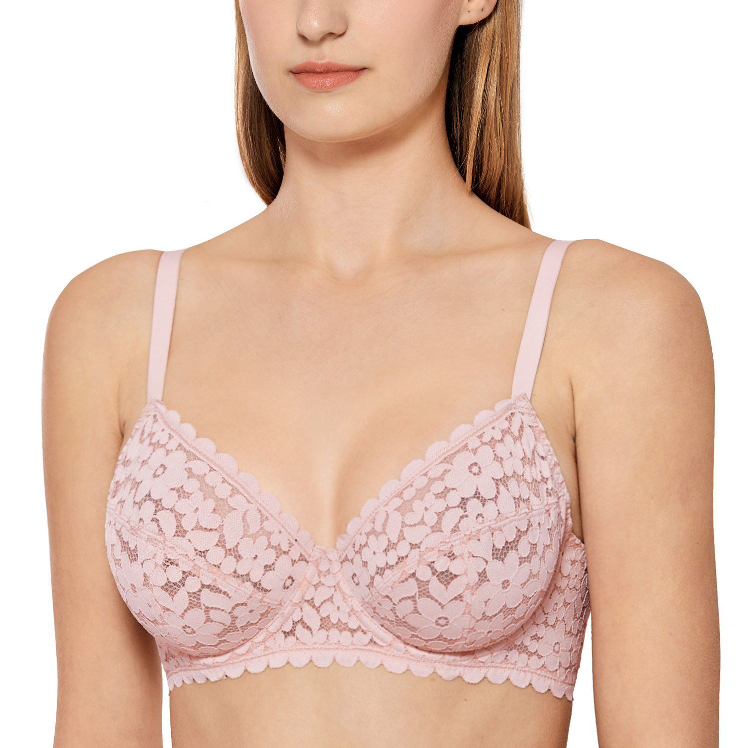 DOBREVA Women's Plus Size Minimizer  Lace Bra Full Coverage Underwire Unlined Bralette