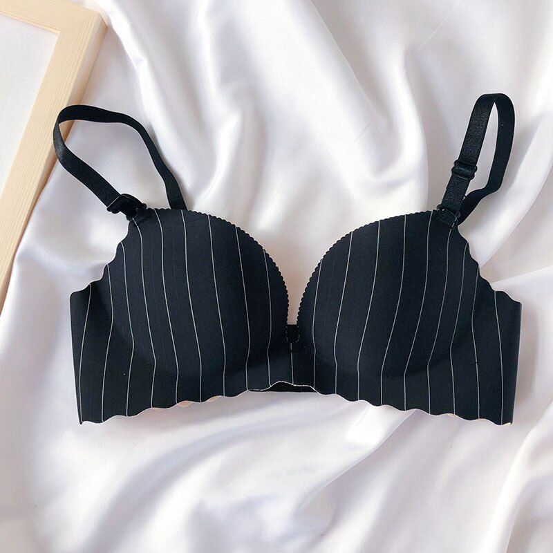 Seamless Bra Comfort Breathable Women Underwear Fashion Leisure Striped Thicken Push Up Bras Wire-Free Adjusted Lingerie
