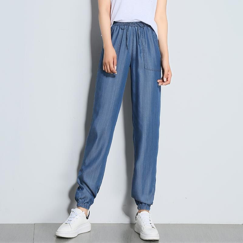 Jeans Women Summer Thin Section Loose Beam Feet Pants Fashion Casual Elastic Waist Pants Women