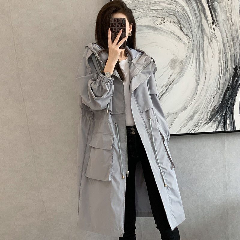 New Spring Autumn Long Trench Coat Women Loose Hooded Overcoat Female Adjustable Waist Outerwear Korean Fashion Windbreaker