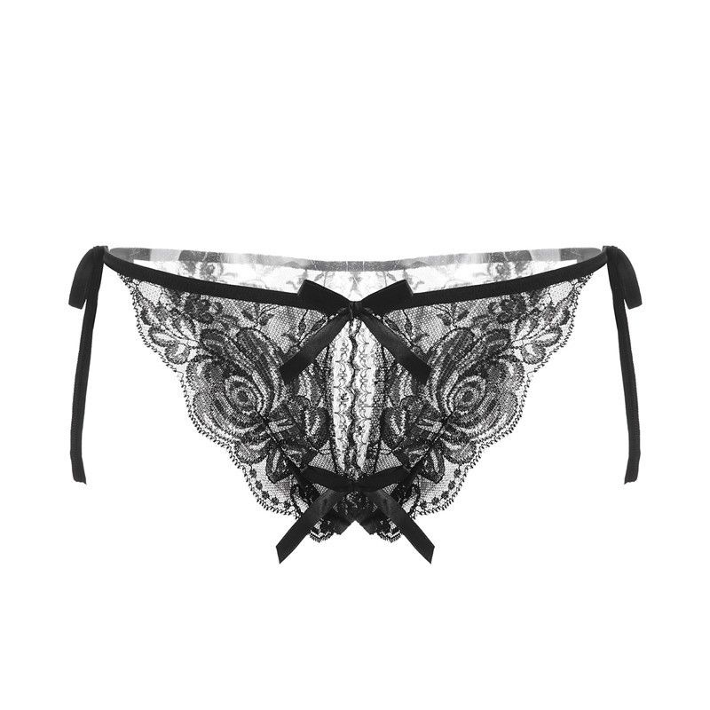 Lace Floral Panties for Women Jacquard Pattern Girls' Underwear Open Briefs Lace Up Lingerie Transparent Intimates
