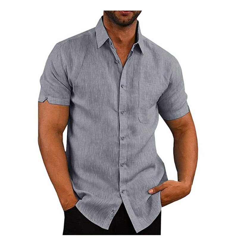 Mountainskin Men's Linen Shirt Short Sleeve Loose Button Summer Shirt Solid Comfort Cotton Linen Casual  Vacation Tee Top MT146