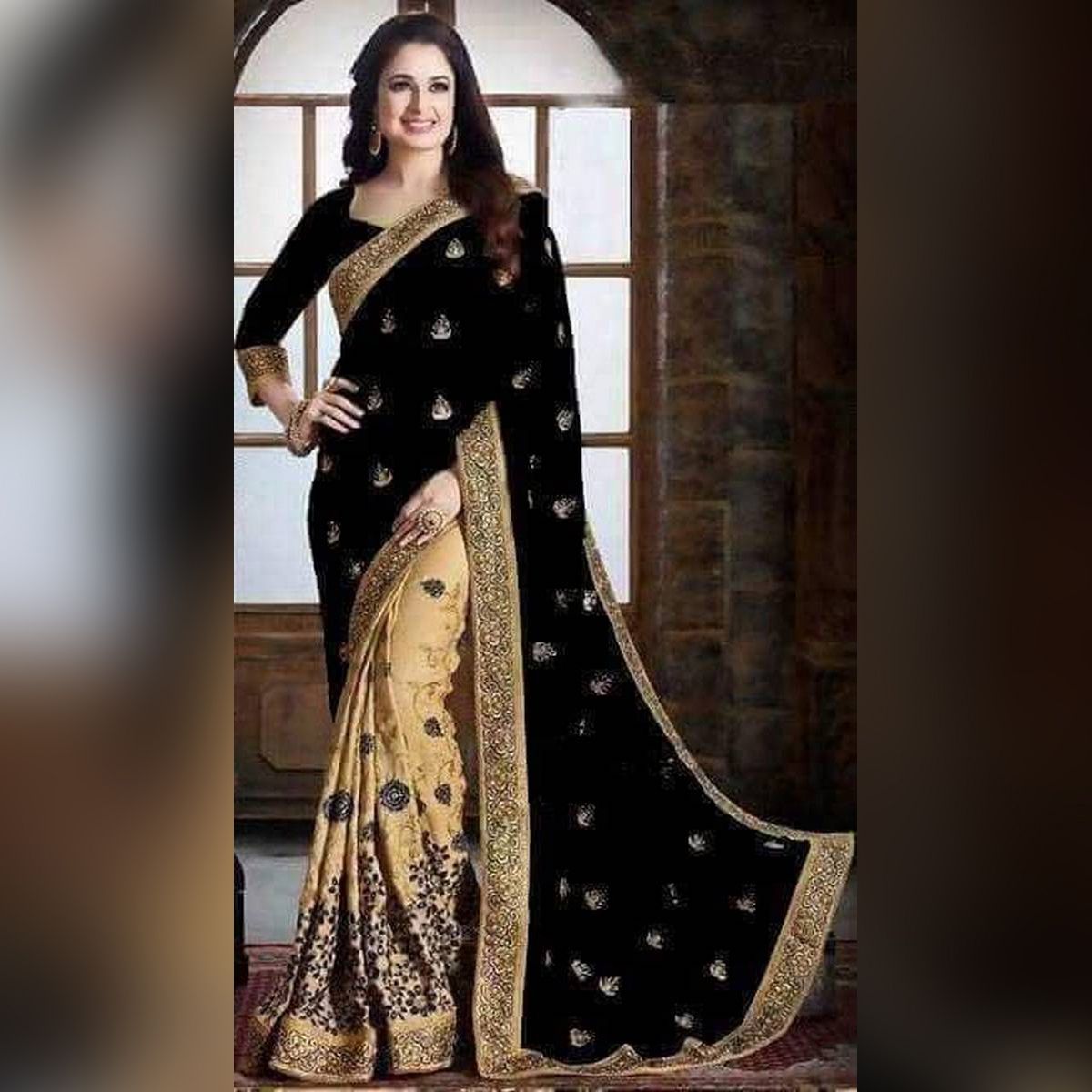 Black & Golden Colour Saree With High Quality Embroidery Work
