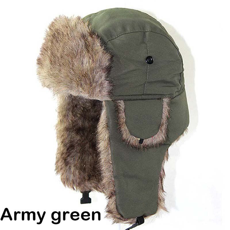 Male Men's Winter Warm Fur Bomber Hats Black Brown Solid Thicken Earflap Caps Leifeng Snow Hats Warmer
