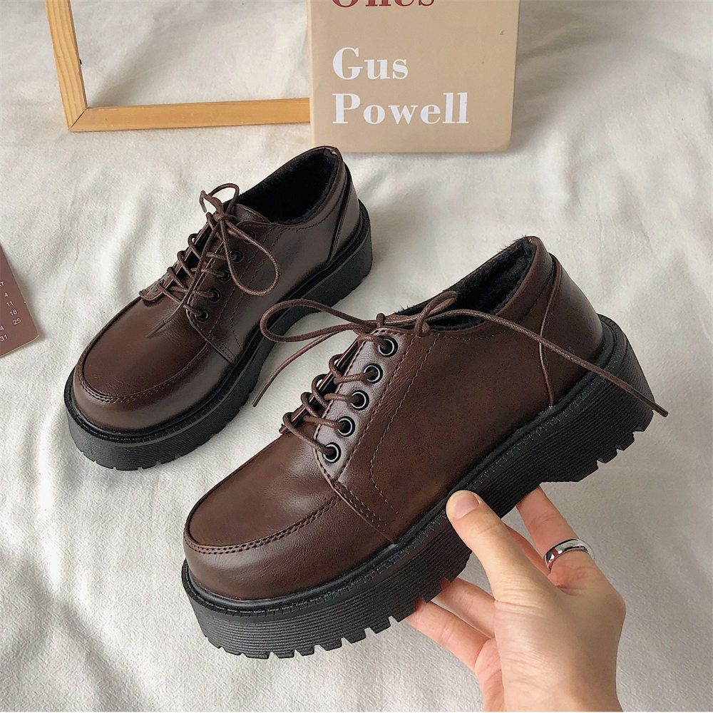 shoes Women Platform Oxford Shoes autumn Vintage Brown Lace Up Women Loafer Shoes Black Oxford Shoes