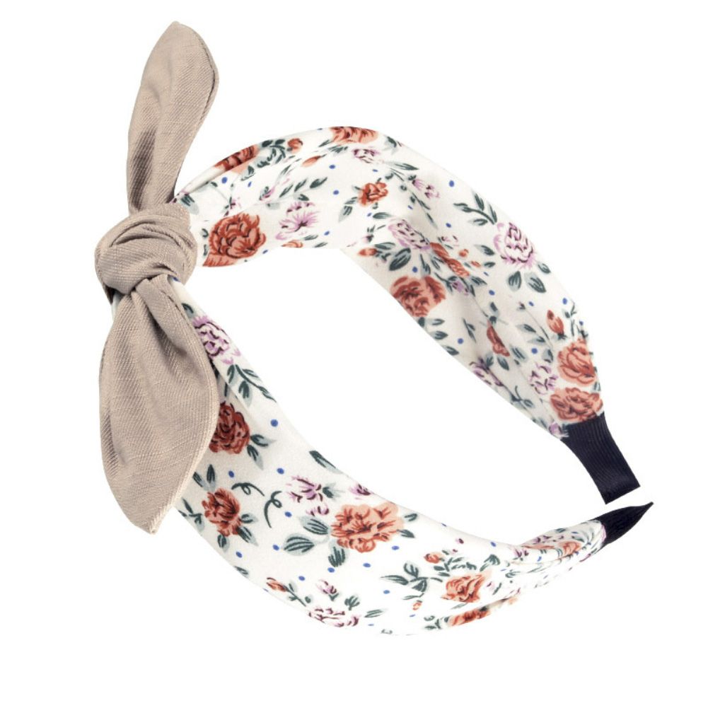 Women Flower Leaf Print Bow Knotted Wide Headband Hairband Hair Hoop Accessory