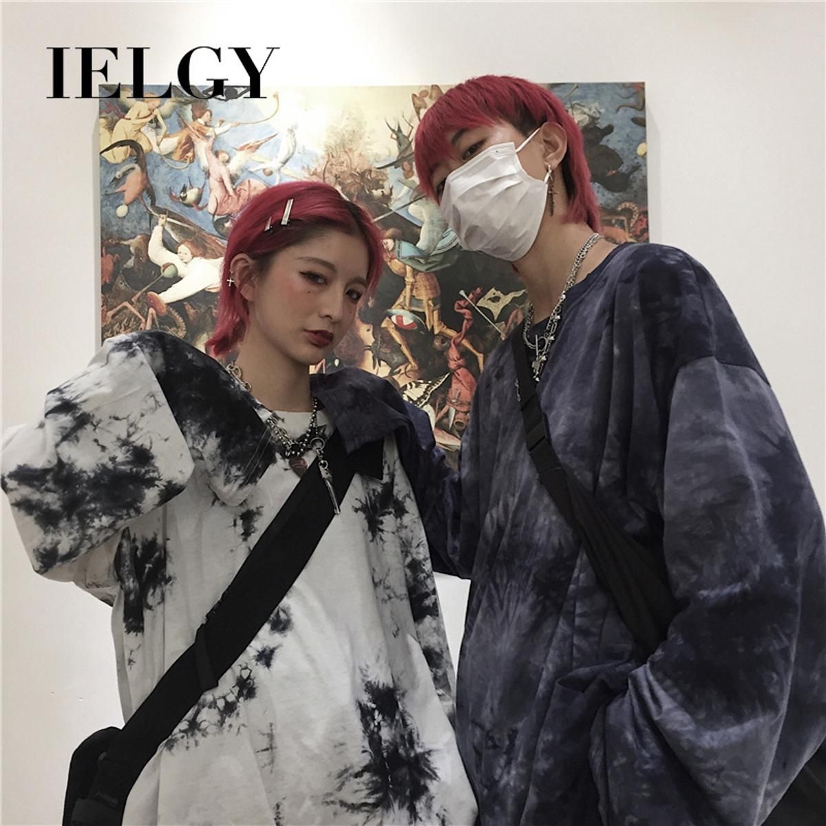 IELGY Korea ins Harajuku style street retro tie-dye loose wild long-sleeved T-shirt female autumn