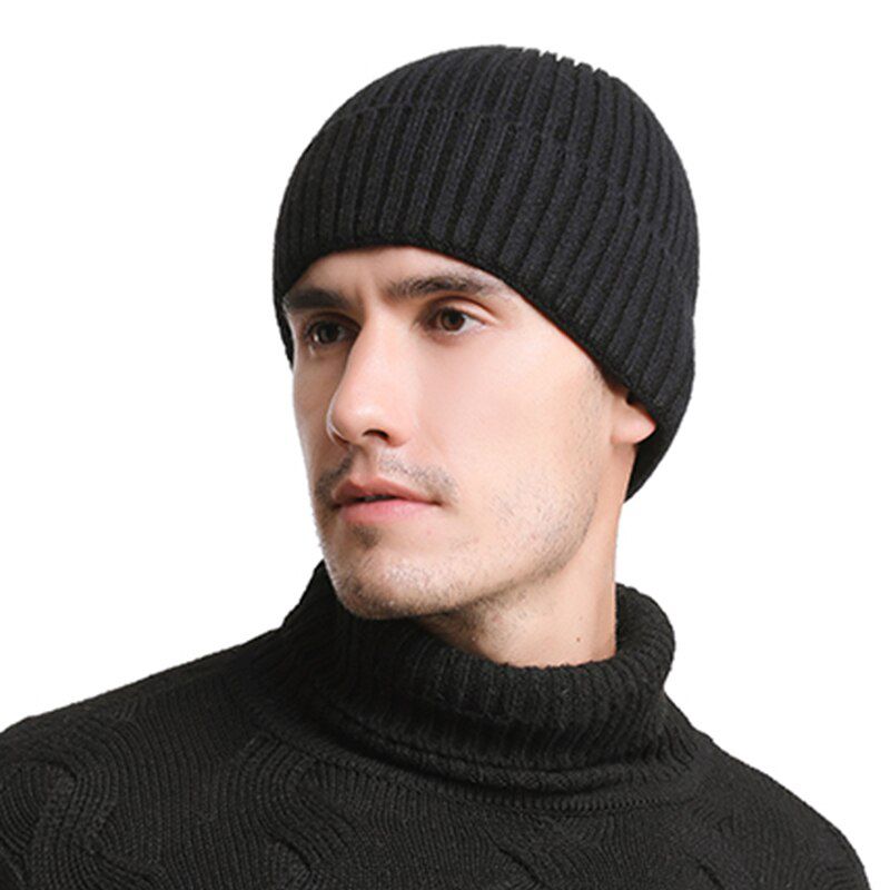 Autumn winter men's knitted cotton hats warm and comfortable solid color fashion ski caps men's women's skullies