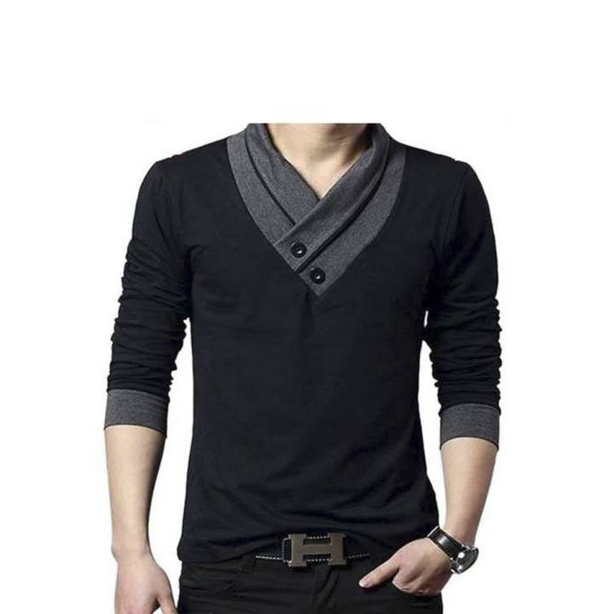 Black Cotton Long Sleeve Tshirt For Men