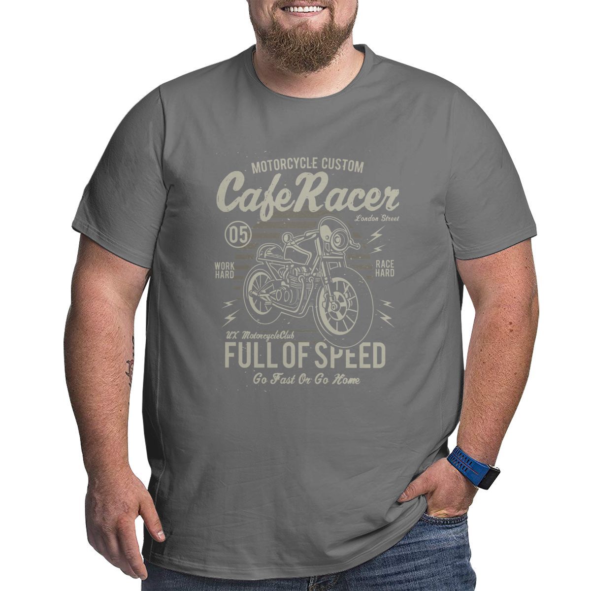 Men's Cafe Racer T-Shirt Full Of Speed Motorcycle T Shirt Vintage Big Tall Tees Clothes Plus Size Big Size Large 4XL 5XL 6XL