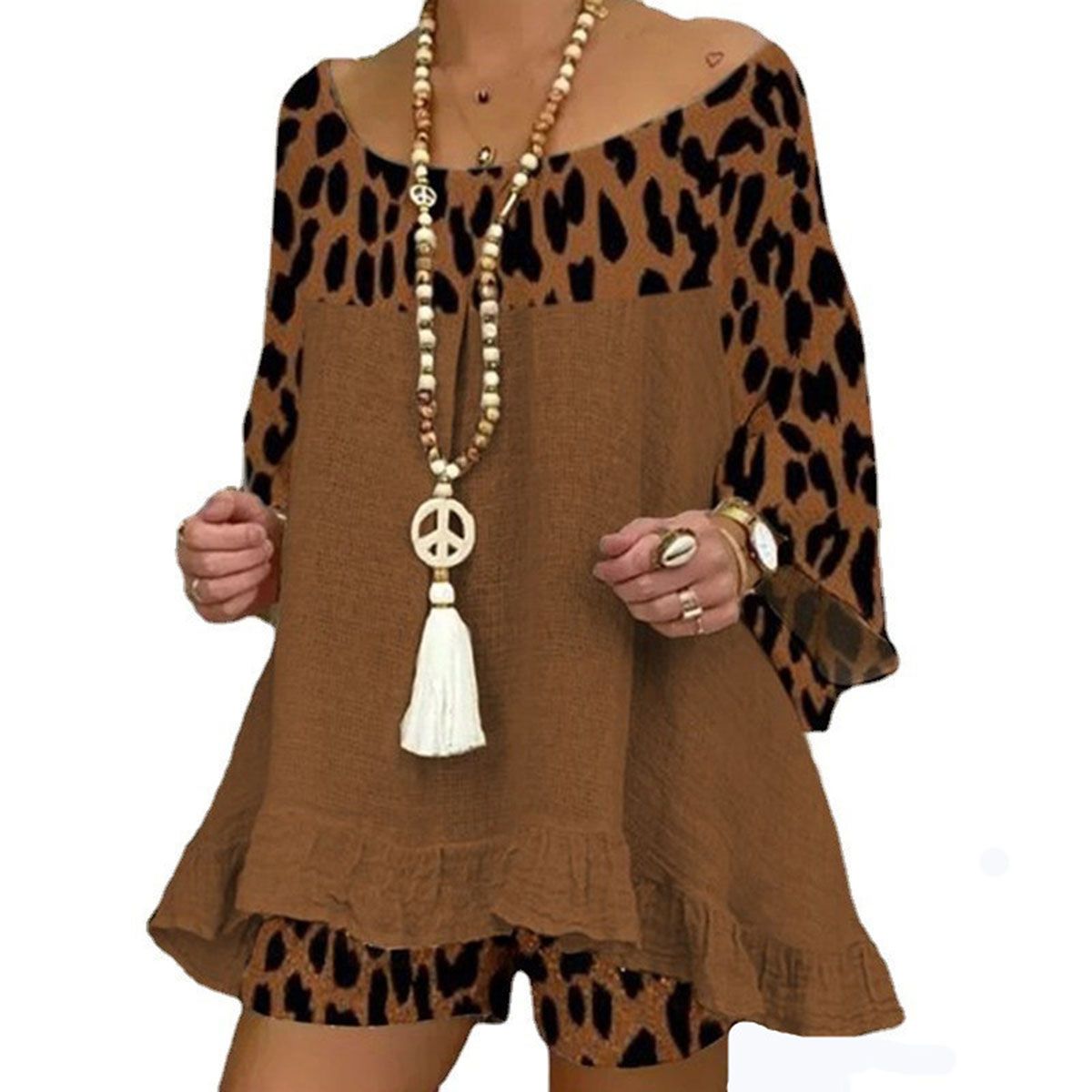 Ladies Suit Elastic Waist Charming Leopard Printing Women Outfit