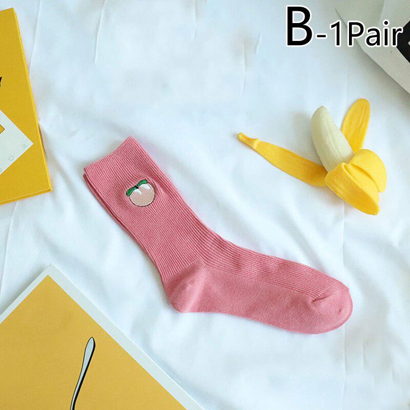 Cute Cartoon Colorful Fruit Print Banana Cherry Peach Girls Lovely Socks Korean Embroidery Unisex Cotton Socks High Elastic