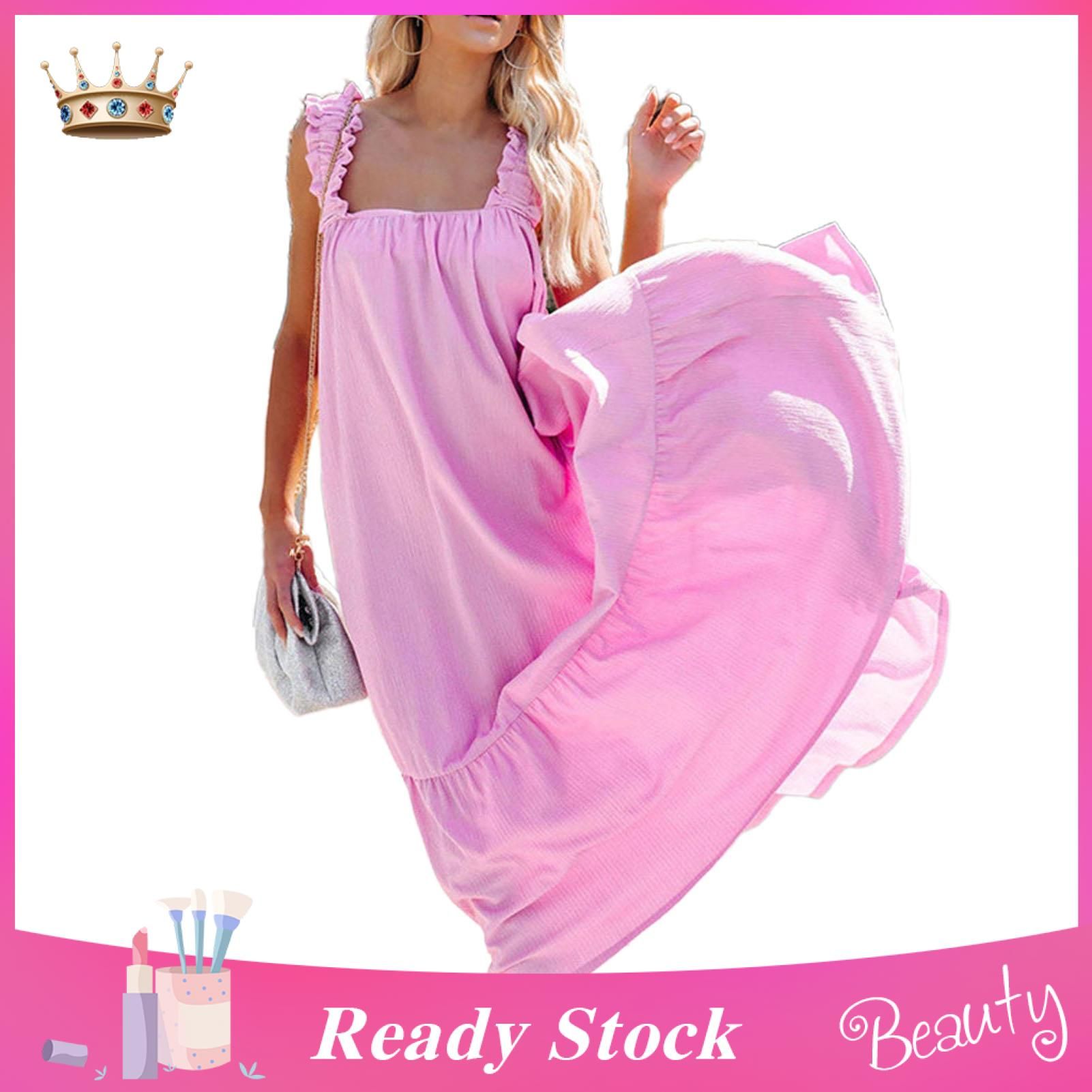 Female Dress Ruffled Strap Splicing Design Summer Lady Dress
