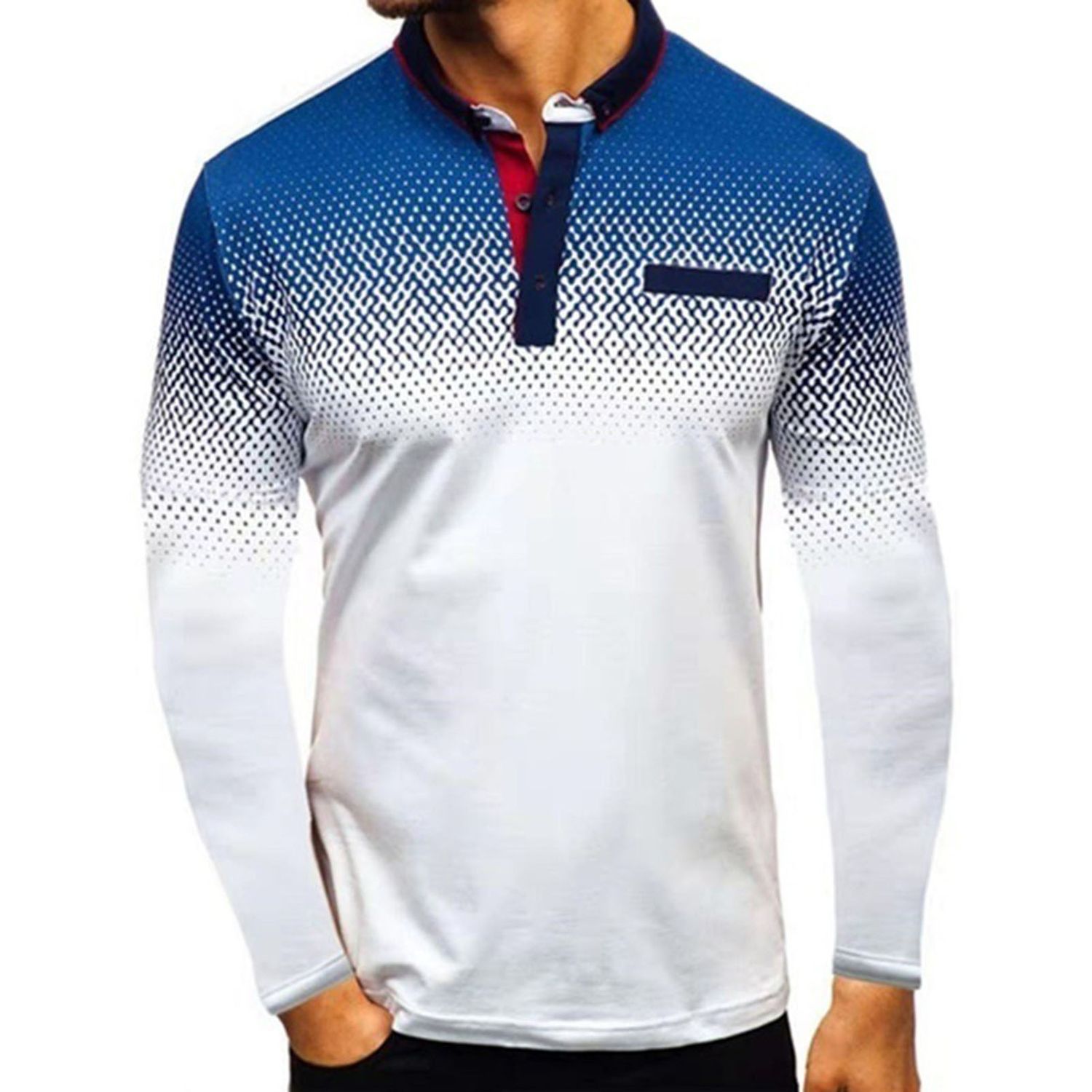 Pullover Shirt Stretchy Slim Turn-Down Collar Pullover Shirt