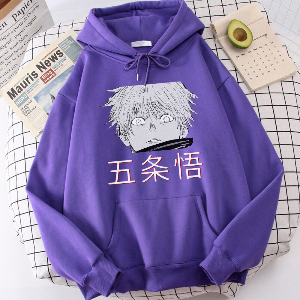 Satoru Gojo Jujutsu Kaisen Print Hooded Men Harajuku Casual Sweatshirts Spring Fleece Streetwear Anime Fashion Mens Hoodie