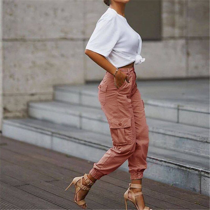 Casual Cargo Stacked Pants Women Spring Autumn High Waist Harem Sweatpants Pocket Female Sweat Pants Jogger Trousers
