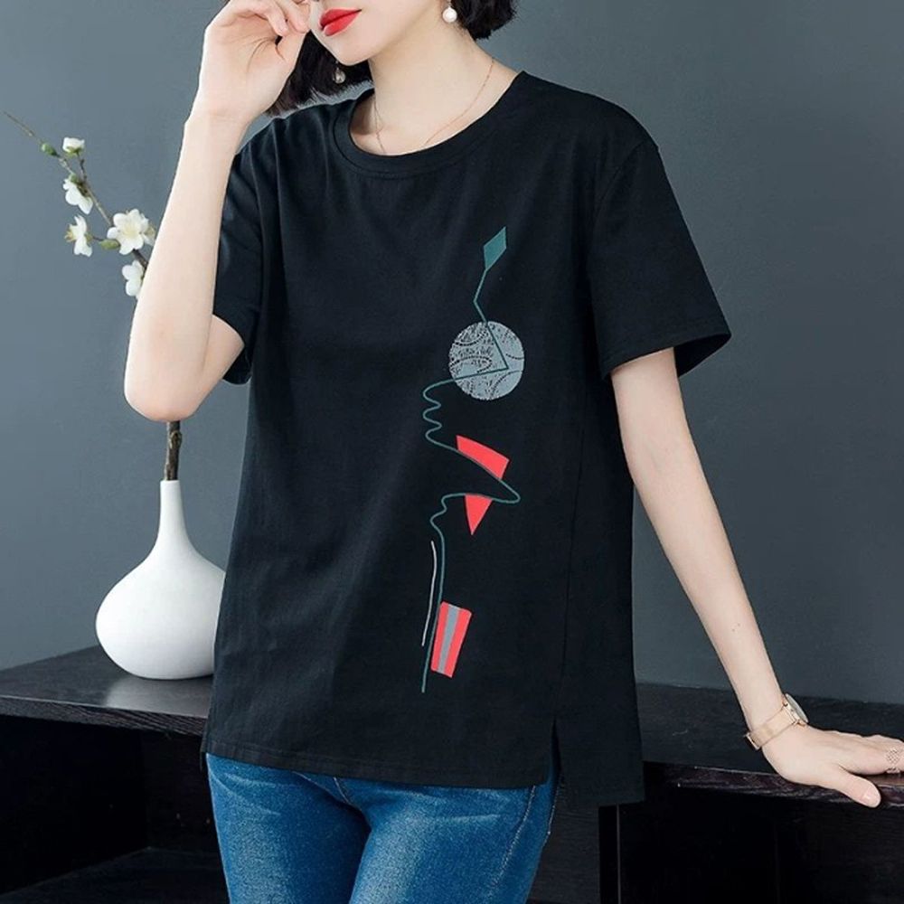 Fashion Fashion Women Casual Short Sleeve Printed O-Neck Blouse Ladies T-Shirt Tops