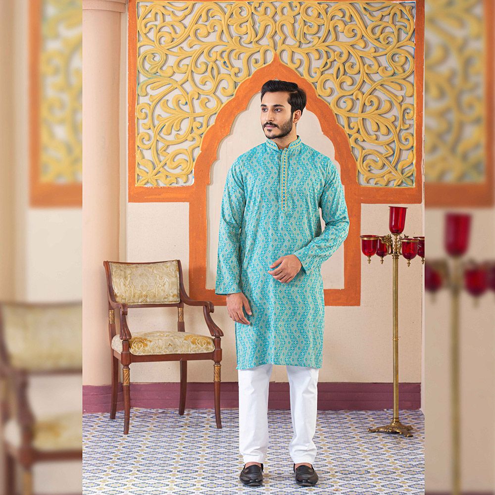 Demand Embroidered Turquoise Color Stylish  Executive Panjabi