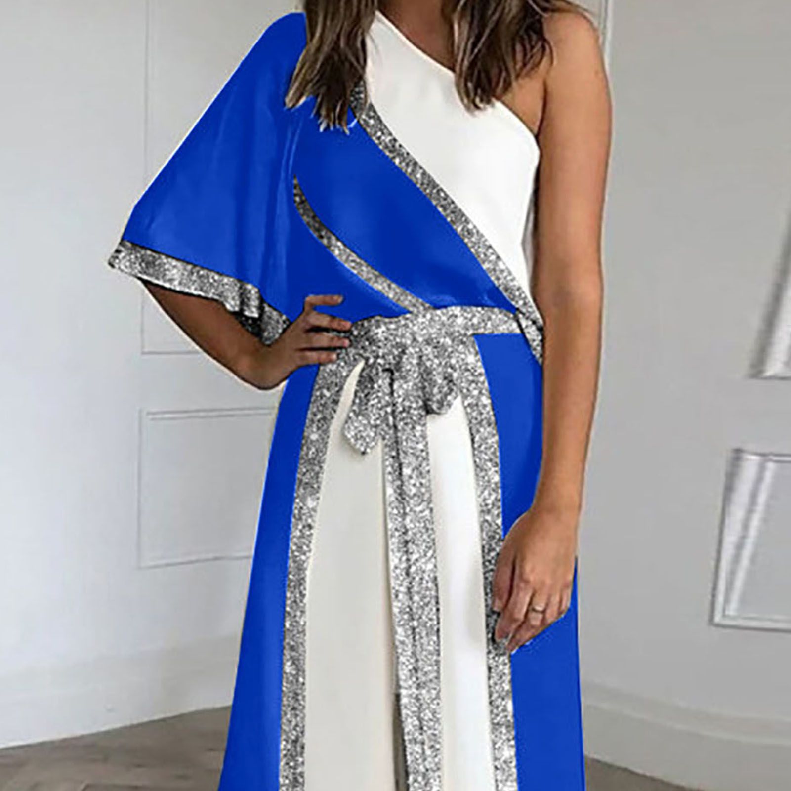 Office Jumpsuit Waist Tight Full Length Lady Glitter Casual Jumpsuit