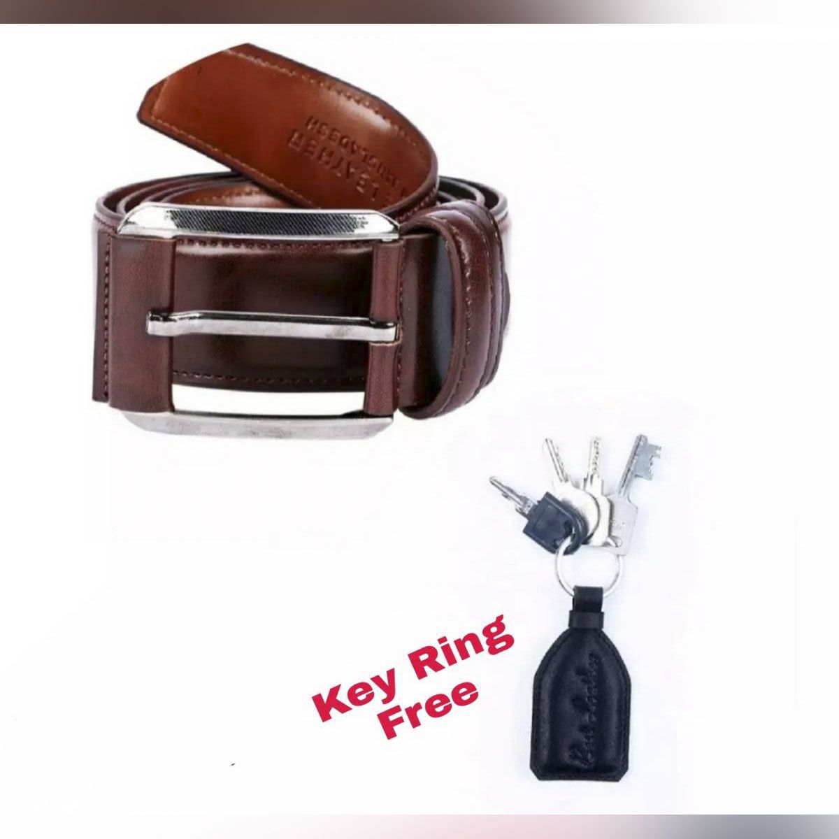 Brown Leather Formal Belt For Boys (Key Ring FREE)