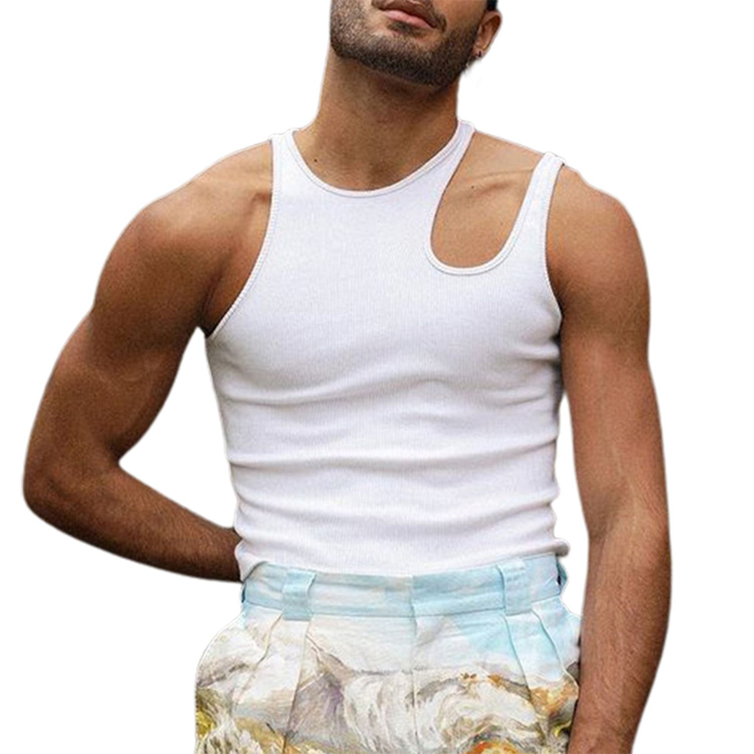 Men Tank Top Hollow Out O Neck Tank Top