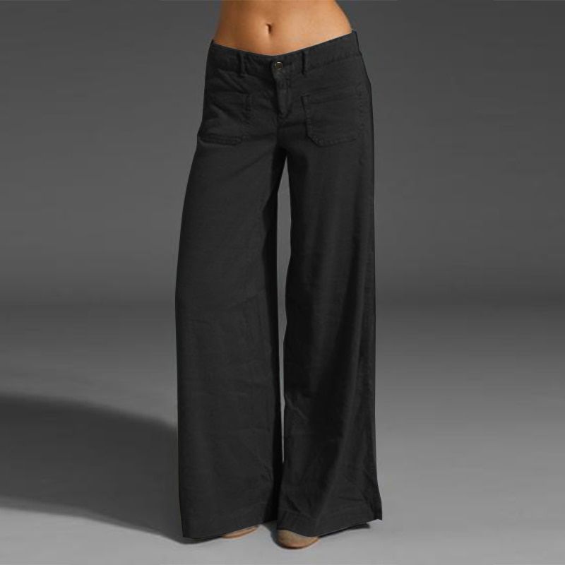 Vintage Elegant Wide Leg Pants Women's Summer Trousers Button Front Zip Turnip Causal Turnip Pantalon 7