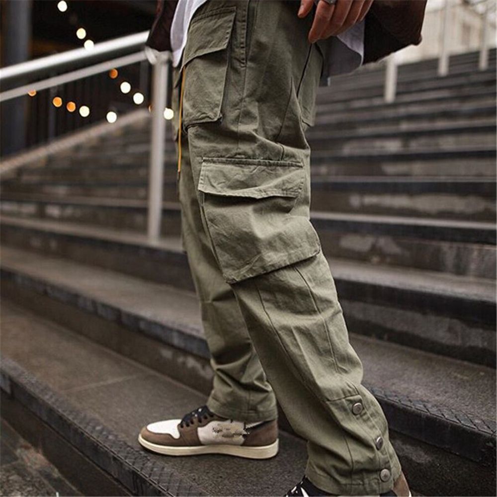 Men's Side Pockets Cargo Harem Pants Ribbons Black Hip Hop Casual Male Joggers Trousers Fashion Casual Streetwear Pants