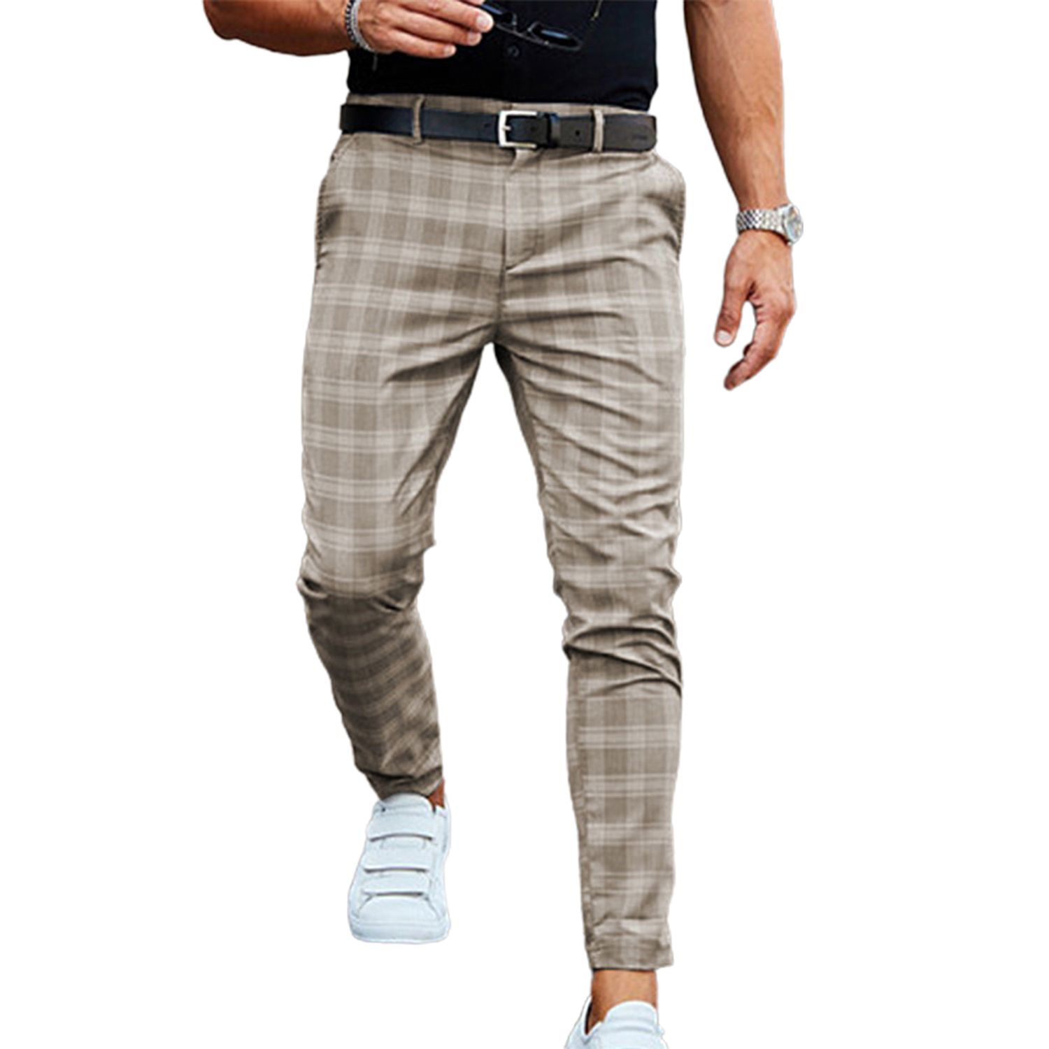 Pants Button Fly Loose-fitting Checkered Pencil Pants Pattern