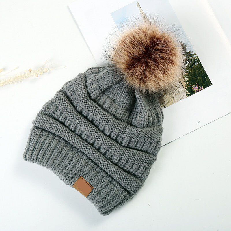 12 Colors beanies With The Same Label Knitted Beanies Warm And Thick No Plus Velvet Hat Hair Ball Wool Cap