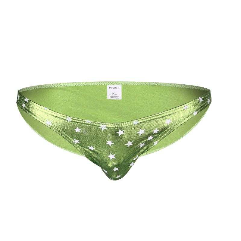 New Men Briefs Sexy Artificial Leather Star Print Underpant Cueca Masculina Sexy U Convex Size Sexy Men  Panties