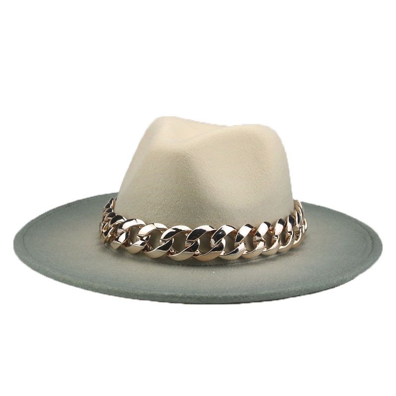 Fedora Hats Gradient Color Band Chain Jazz Caps Wide Brim Casual Formal Church Wedding Khaki Camel Women Hats SombrDe Mujer