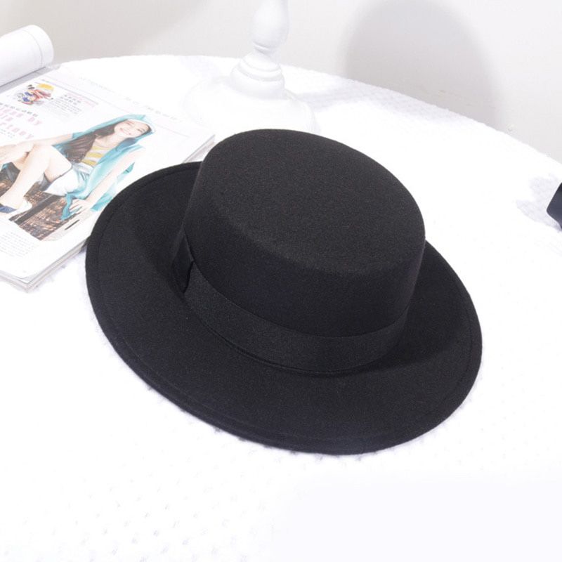 Winter Autumn Woolen Men Fedora Classic Solid Color Wide Brim Flat Female Lady Jazz Cap Outdoor Sun Hats for Women Chapeau Femme