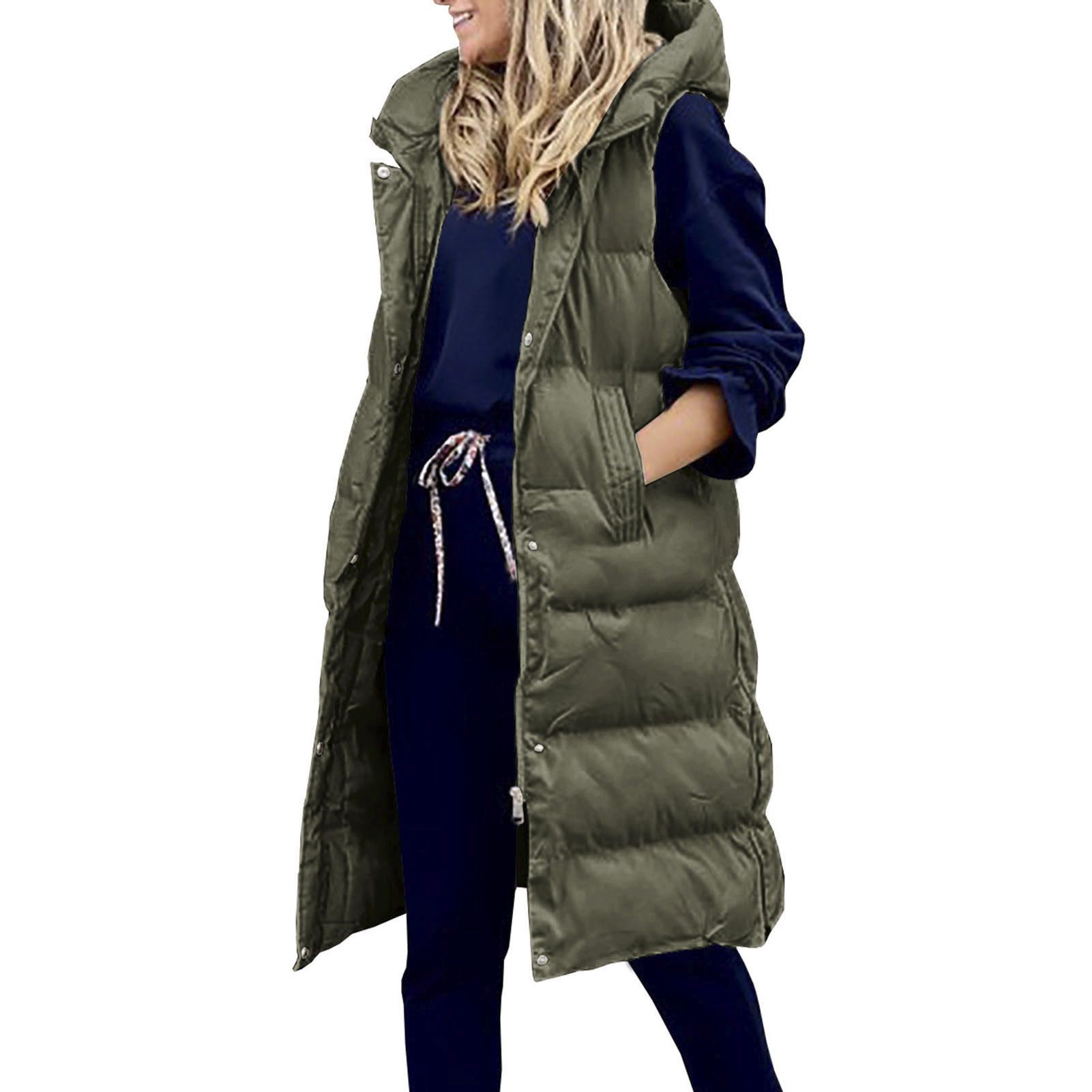Winter Down Coat Pockets Sleeveless Hooded Cardigan Winter Down Coat