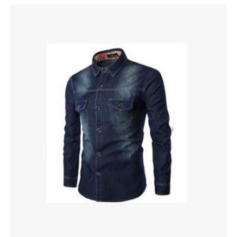 Men's Washed Denim Shirt Long-sleeved Slim Lapel Shirt 2020 Spring and Autumn Designer European American Plus Size Jacket Coat