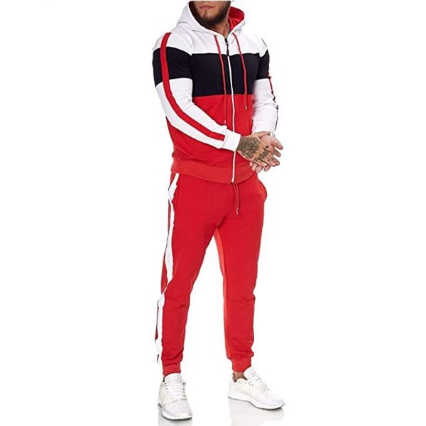 Spring Autumn Men's Hooded Patchwork Sports Hoodeis Set Fashion Casual Jogger Sweatshirts Pants Suit Men Tracksuit 2 Pieces