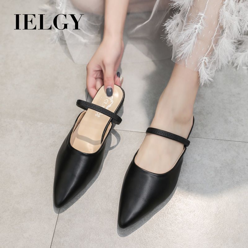 IELGY all-match Korean slippers women's outer wear pointed flat bottom lazy Baotou Muller sandals and slippers