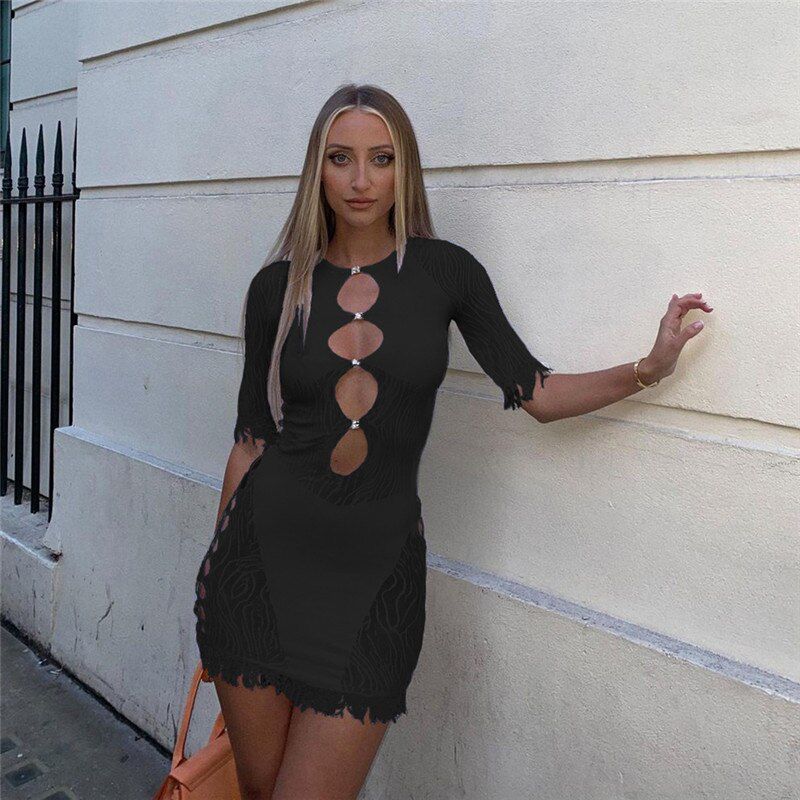 hiriCut Out Sexy Zebra Mesh Transparent Women's Mini Dress for Beach Holiday Sexy Party Prom Night Bodycon Pencil Dresses