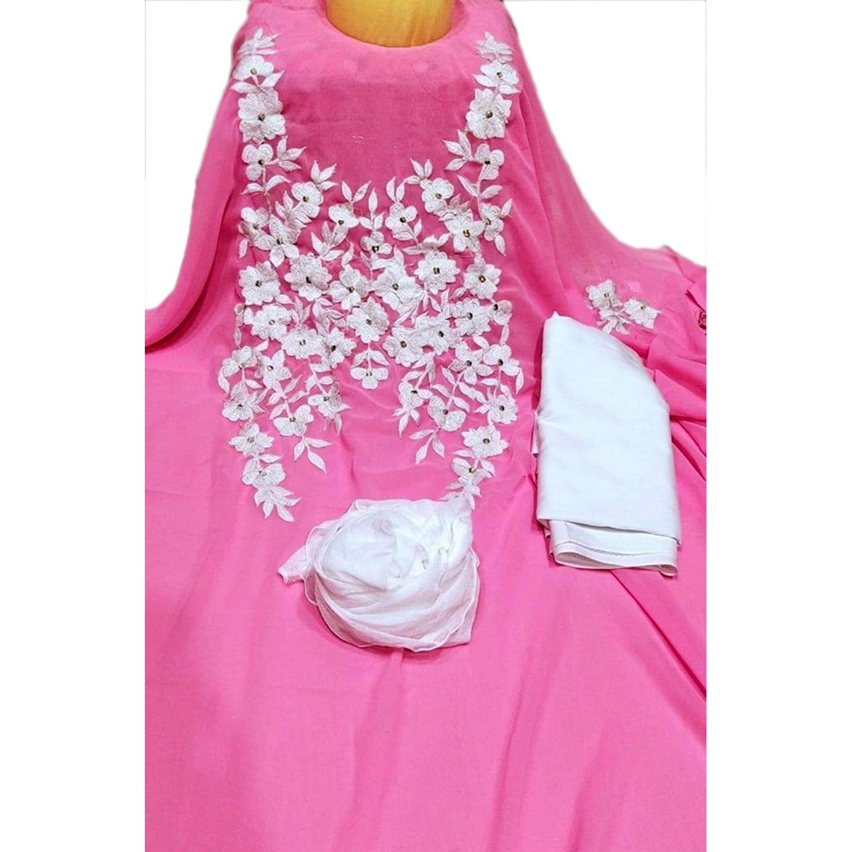 Pink Color Indian Unstitched  Georgette Embroidery Work Salwar Kameez For Women {3 Piece}