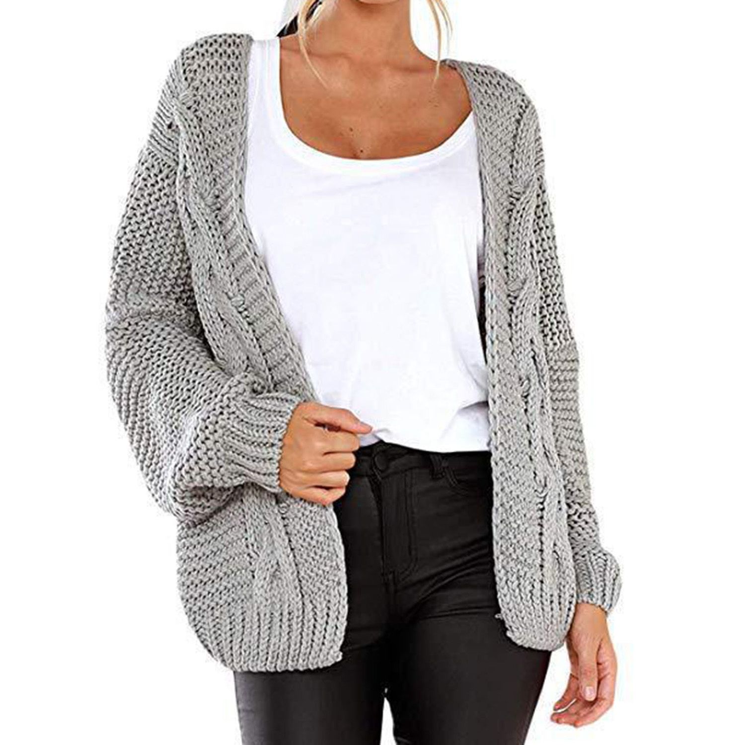 Women Sweater Ribbing Cuffs Twist Solid Color Sweater Coat
