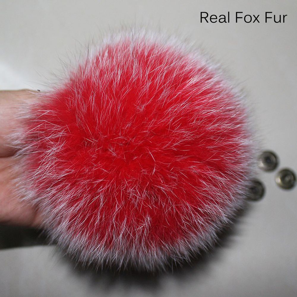 Fluffy Fox Fur Pompoms with Button 13-15cm DIY Fox Fur Pom Poms Balls Natural Pompon For Scarves Hats Bags Accessories