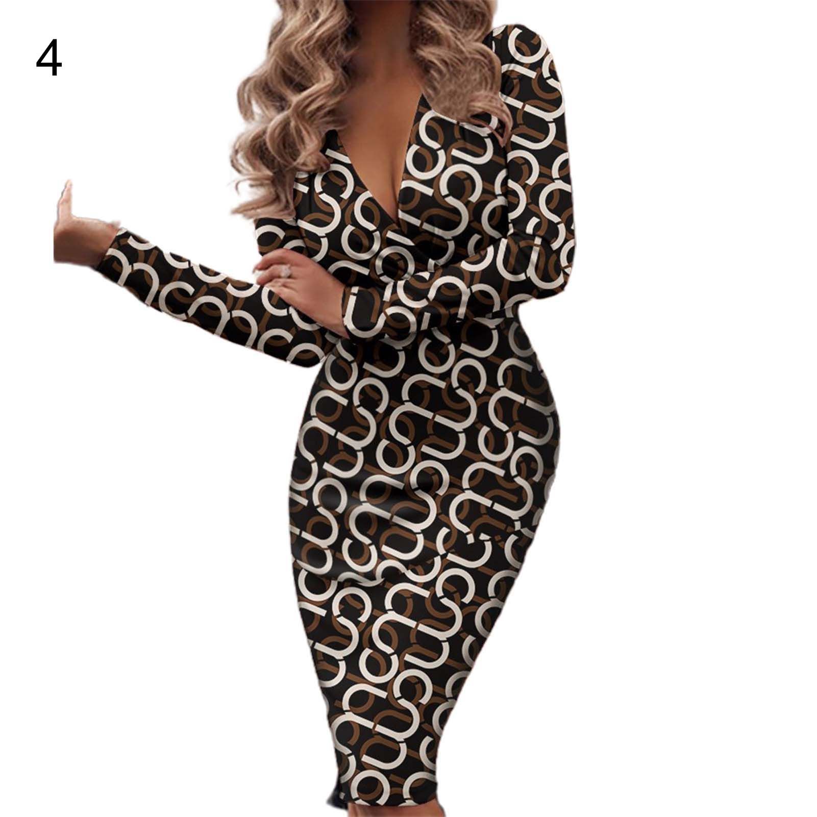 Office Dress Deep V-Neck Sequin Skinny Office Midi Dress