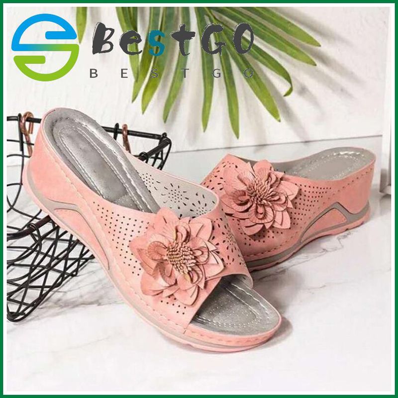 Women Thick Bottom Casual Slippers Hand-beaded Wedges New Retro Sandal for Female