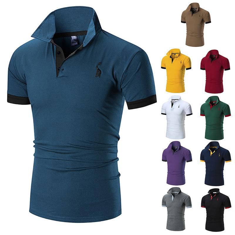 Men Polo Shirt Short Sleeve Polo Shirt For Men Casual Shirt Tops Golf Shirt Business Wear With Deer Embroidery Pattern