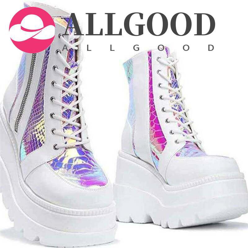 Women Comfort Platform Wedge Ankle Boots Lace Up Zip Goth Punk Shoes Size 36 -43