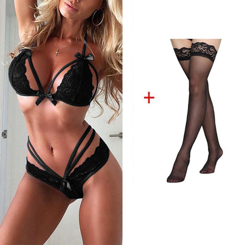 3Pcs Set Women Lingeries  Lace Bra Set Women's Top Teddy Briefs Bandage Underwear Set PushUp Bra Bh Zonder Beugel