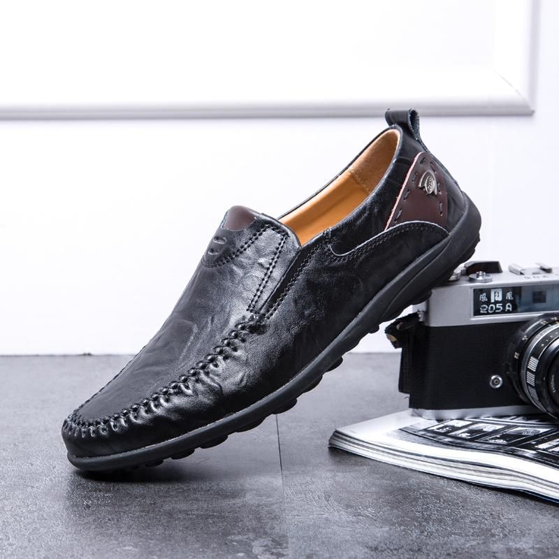 Fashion Breathable Loafers Men Handmade Leather Casual Shoes Men Slip on Shoes Men Driving Shoes Lazy Shoes Large Size 38-47